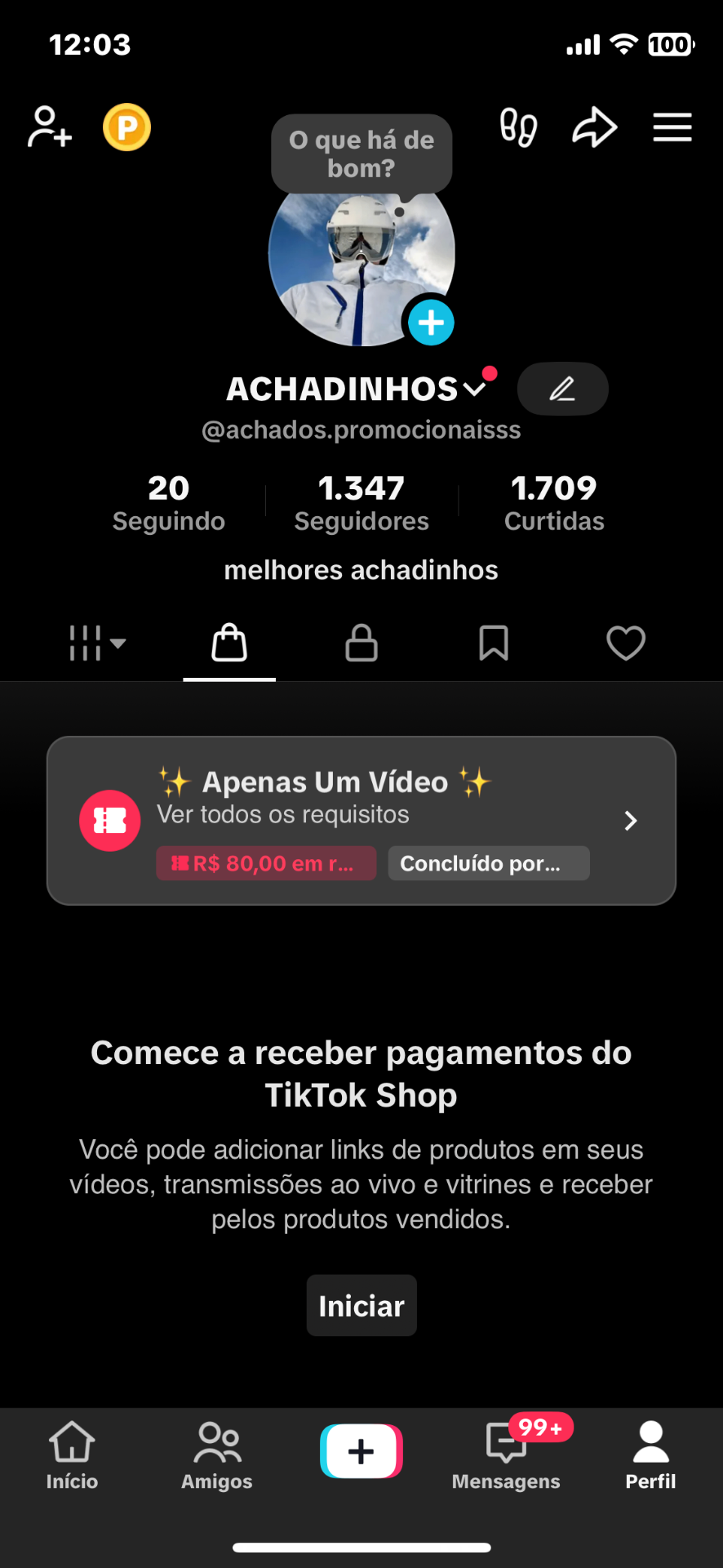 (SHOP 1k) TikTok 1.3 mil seguidores sem documento