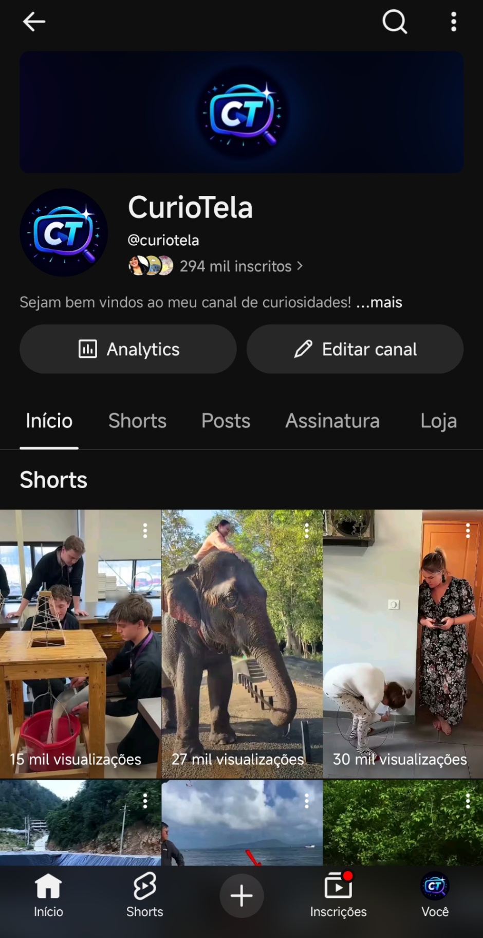 Canal YouTube 294 Mil inscritos Semi Monetizado